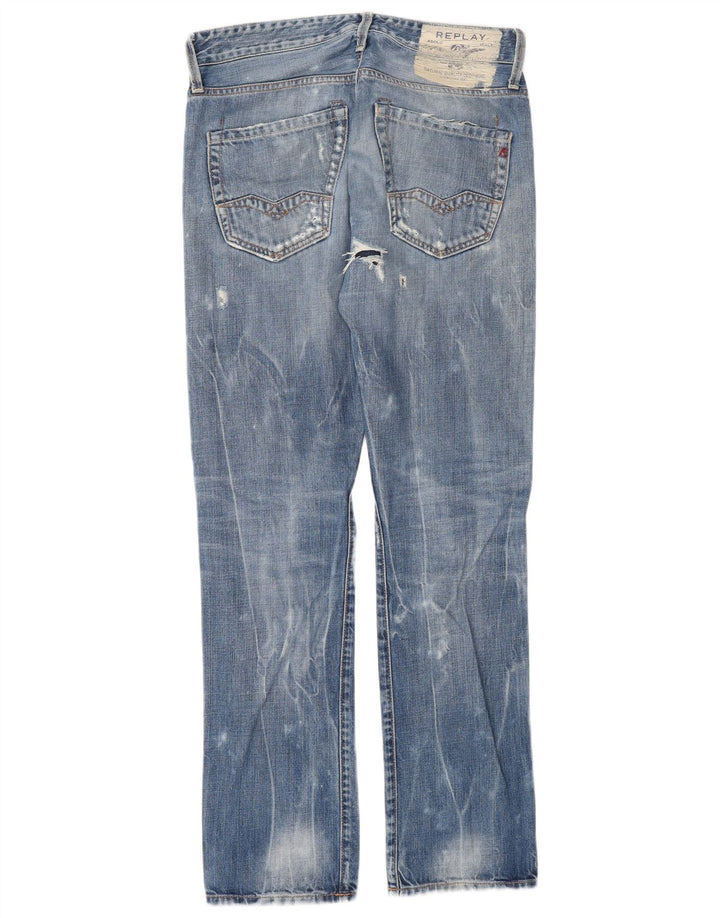 Replay Herre Waitom Distressed Straight Jeans W30 L32 Blå Bomuld
