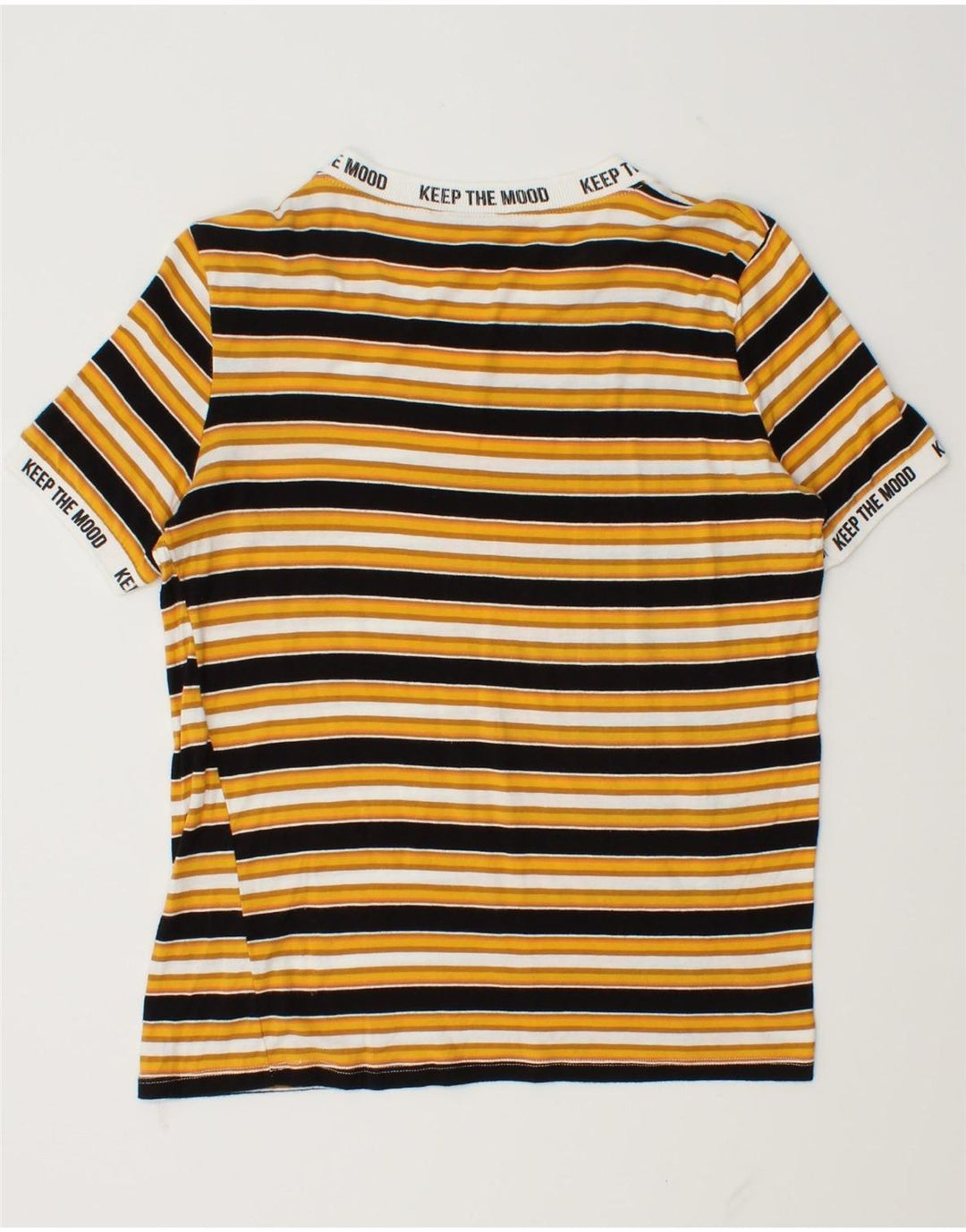 Zara Grafisk T-Shirt Top UK 12 Medium Gul Stribet