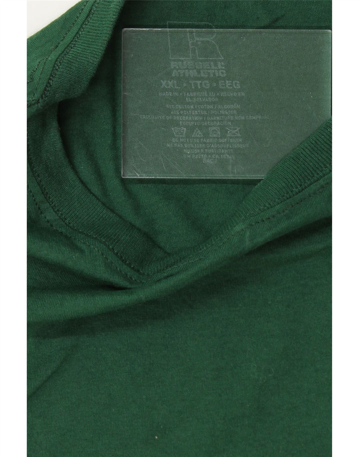 RUSSELL ATHLETIC Mens Top Long Sleeve 2XL Green Cotton Vintage Russell Athletic and Second-Hand Russell Athletic from Messina Hembry 