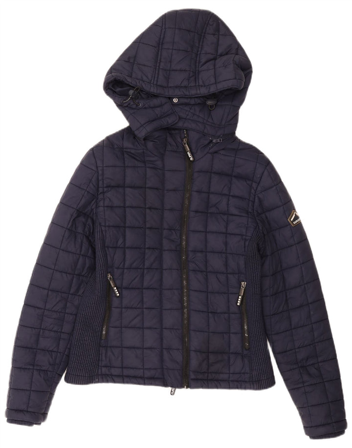 Superdry Polstret hættejakke til kvinder UK 14 Stor marineblå nylon