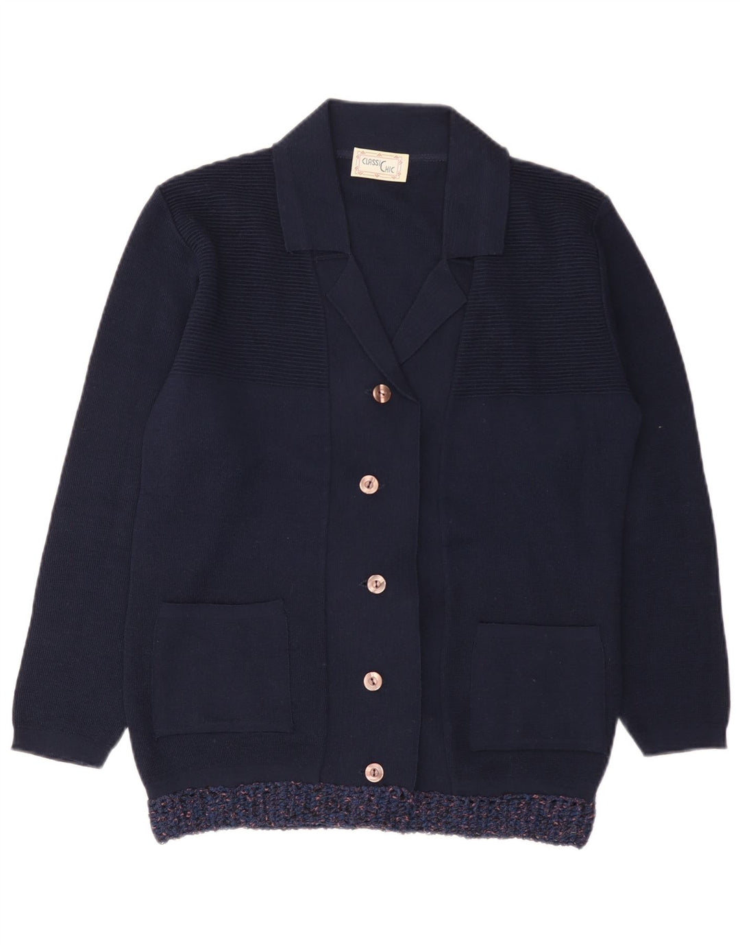Vintage dame cardigan sweater IT 48 XL marineblå akryl