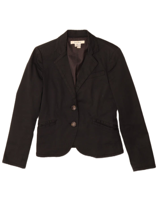 Zara Dame 2 Button Blazer Jacket UK 14 Large Black Bomuld