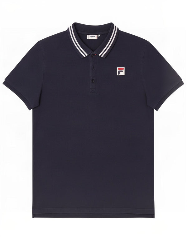 Fila Kortærmet grafisk poloshirt til mænd Large Navy Blue Cotton