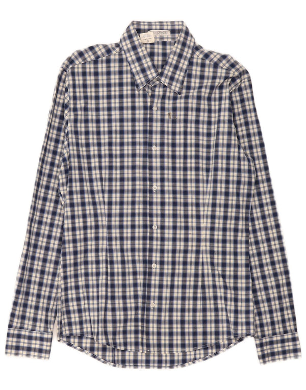 Naracamicie Mens Shirt Medium Navy Blue Check Cotton