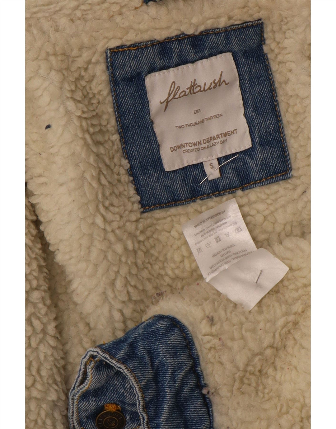 Flatbush Dame Oversized Sherpa Denim Jacket UK 10 Small Blue Polyester