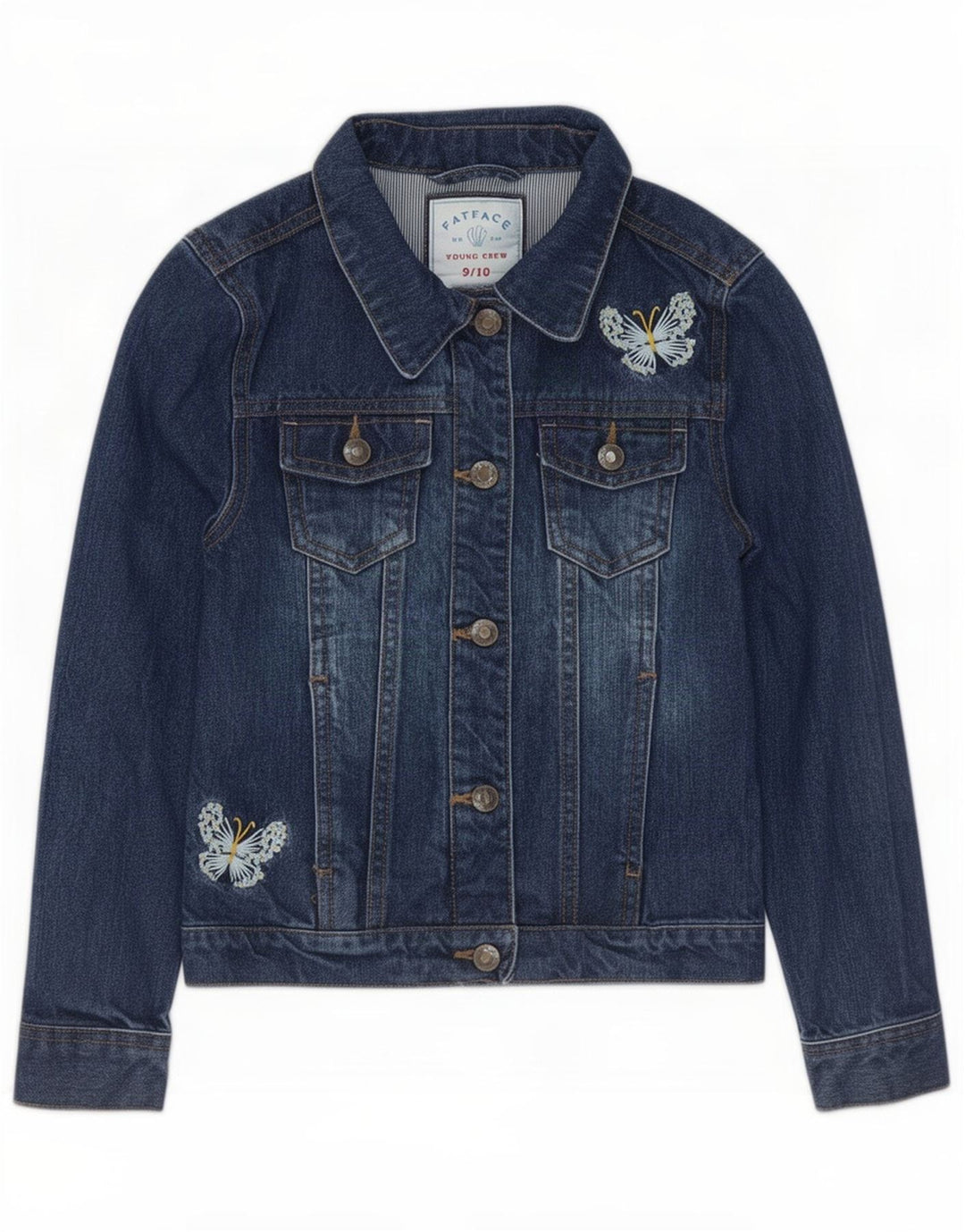Fat Face piger denimjakke 9-10 år blå bomuldssommerfugl