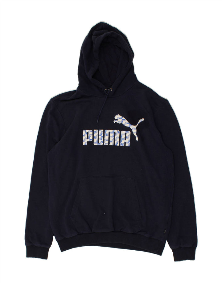 PUMA Mens Graphic Hoodie Jumper Medium Navy Blue Vintage Puma and Second-Hand Puma from Messina Hembry 