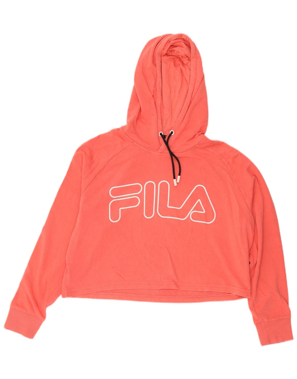 Fila Dame Oversized Crop Grafisk Hoodie Jumper UK 14 Medium Pink Bomuld