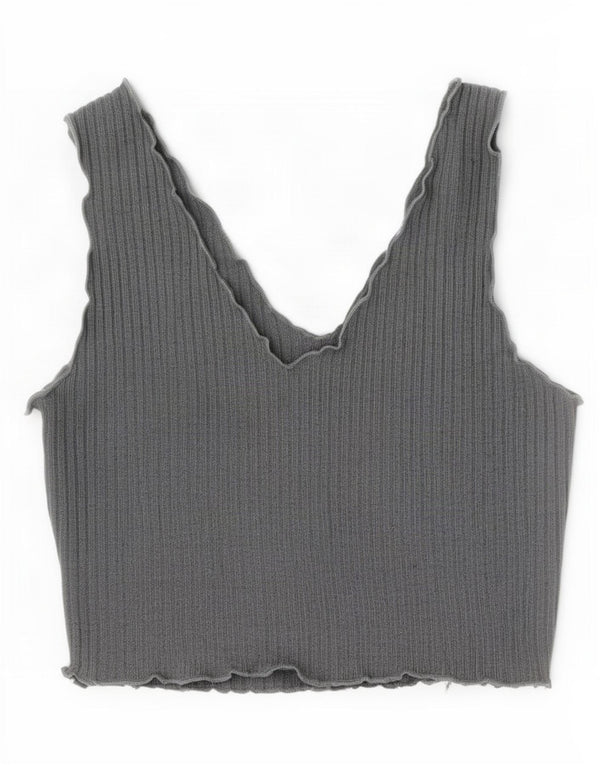 Shein Dame Ærmeløs Crop Top UK 14 Large Grå Polyester