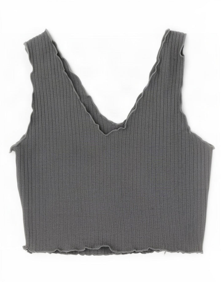 Shein Dame Ærmeløs Crop Top UK 14 Large Grå Polyester