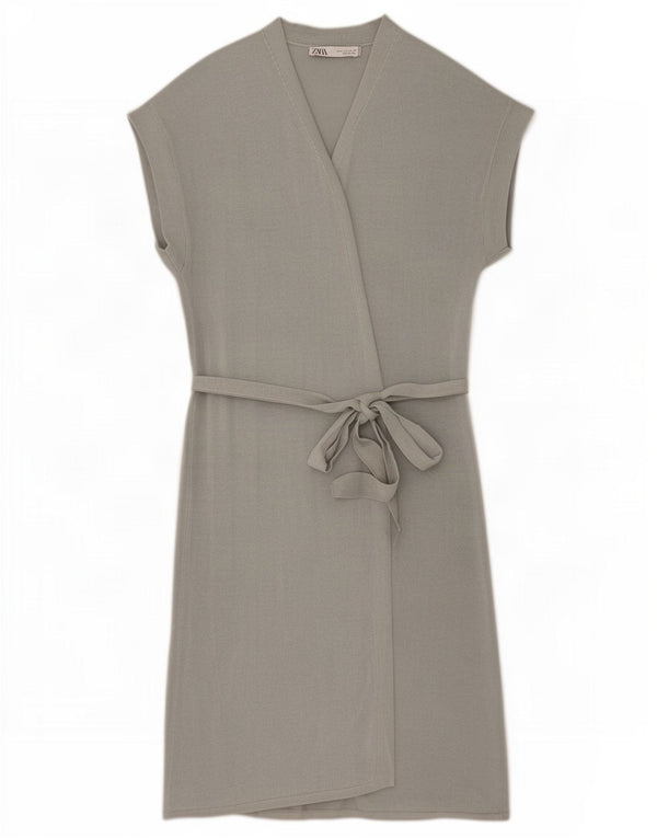 Zara Kvinders Kortærmede Wrap Dress UK 10 Small Grå Akryl