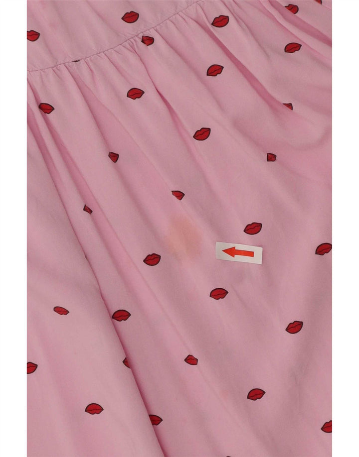 Benetton Kvinders Abstrakt Mønster Langærmet A-Line Kjole UK 10 Lille Pink