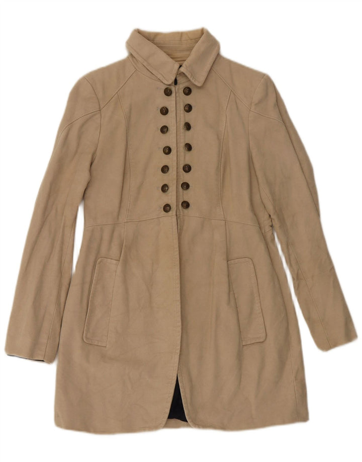 Zara Dame Overfrakke UK 14 Stor Beige Bomuld