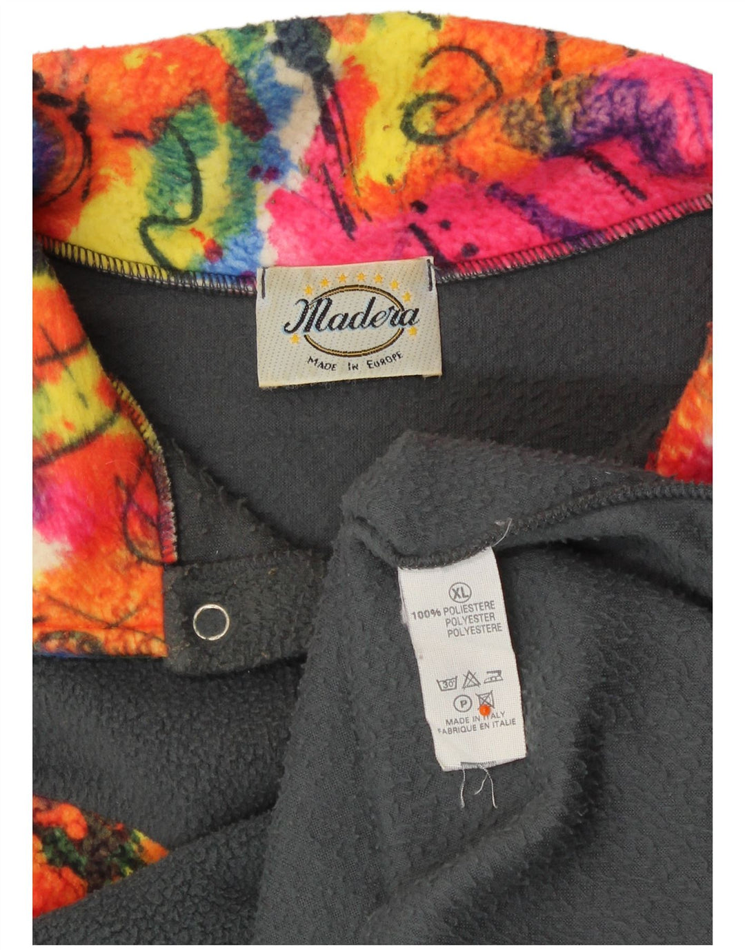 VINTAGE Herre Button Neck Fleece Jumper XL Grå Colourblock Polyester