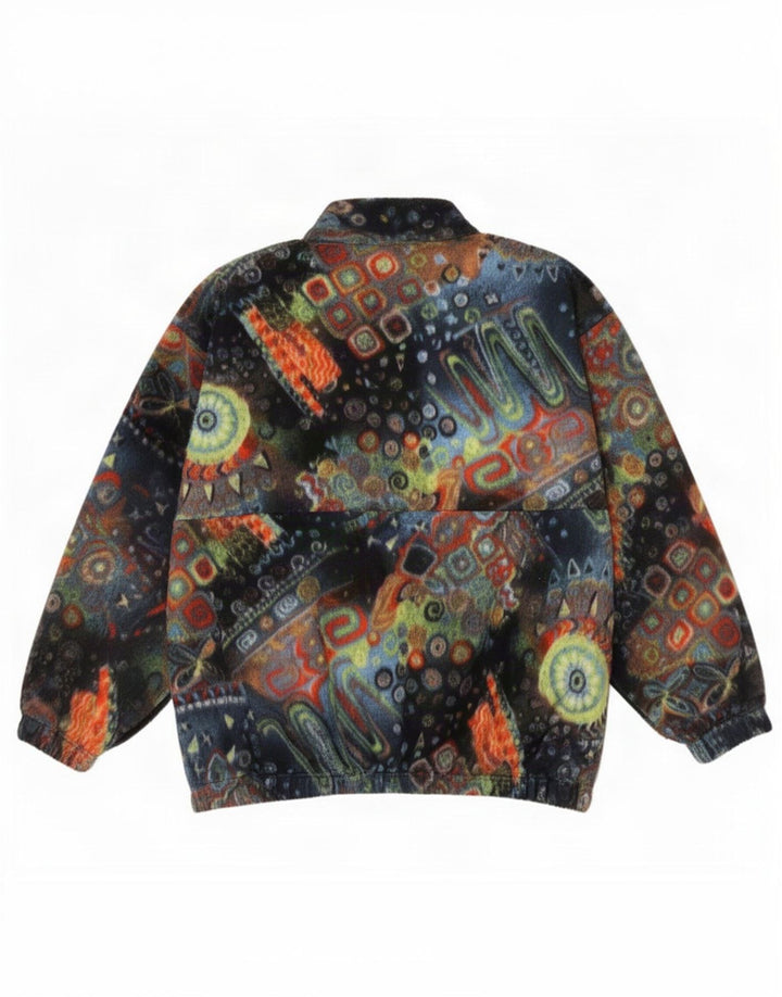 Vintage herre abstrakt mønster lynlås hals fleece jumper stor flerfarvet