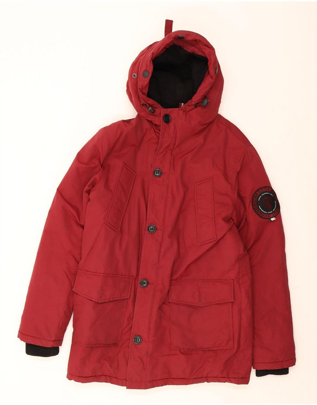 Superdry Herre hættepolstret jakke UK 38 Medium Burgundy Nylon