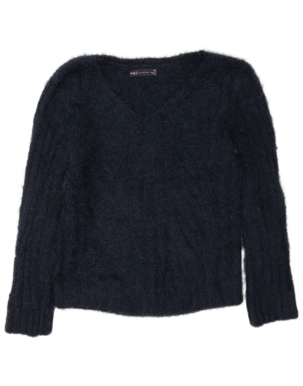 Zara Dame Loose Fit V-hals sweater UK 6 XS Navy Blue Polyester