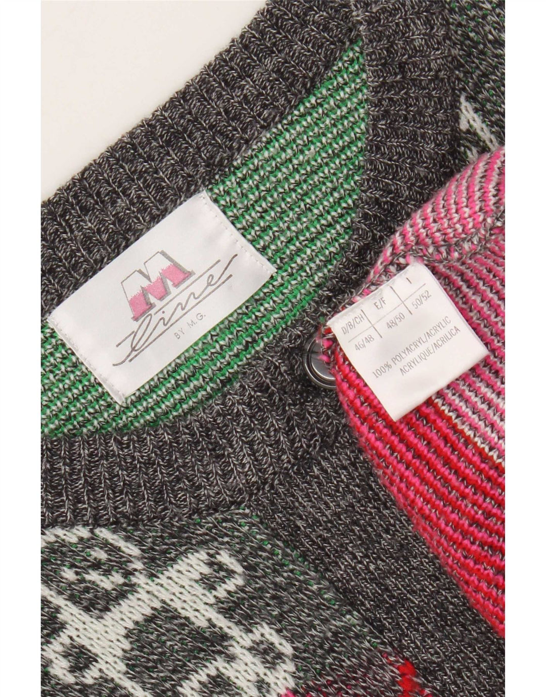 Vintage dame cardigan sweater IT 50/52 XL flerfarvet Argyle/Diamant