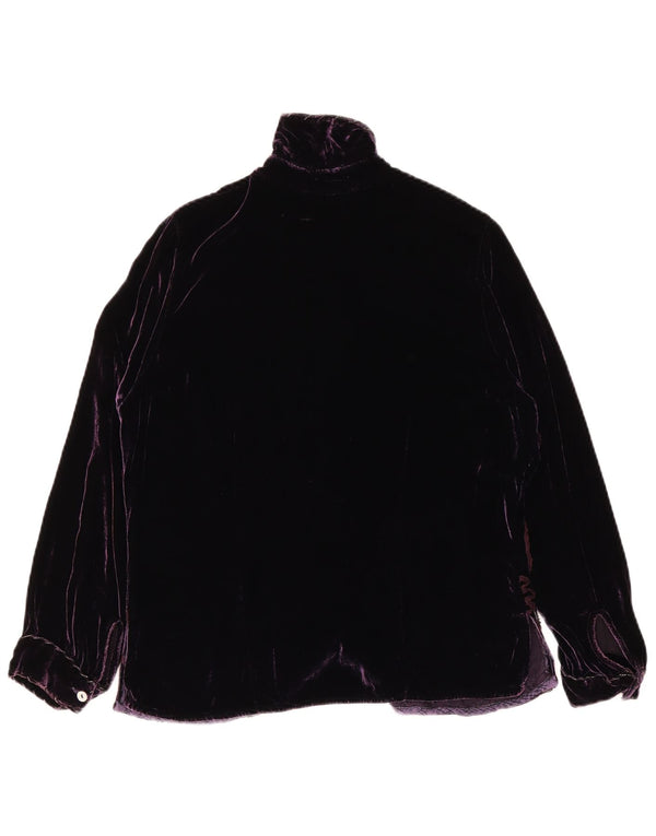 Mastro Moda Womens Velvet Shirt Bluse UK 16 Large Purple Floral Silk