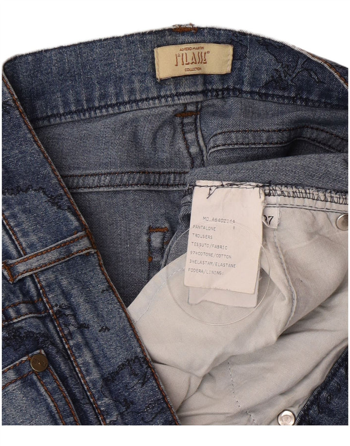 ALVIERO MARTINI Dame Grafisk Bootcut Jeans W27 L27 Blå Bomuld