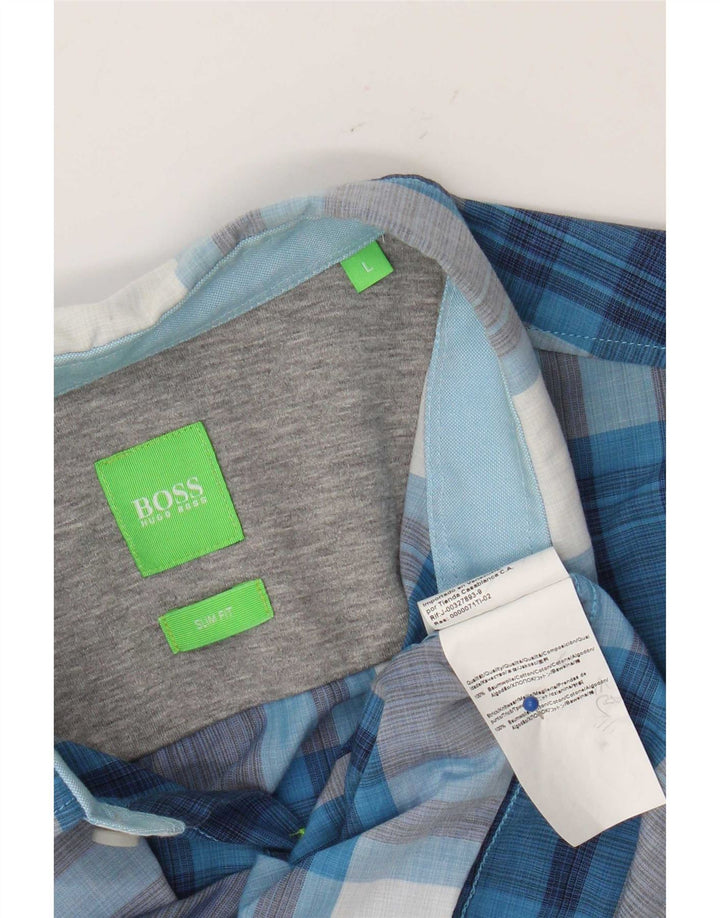 Hugo Boss Herre Slim Fit skjorte Stor blå ternet bomuld