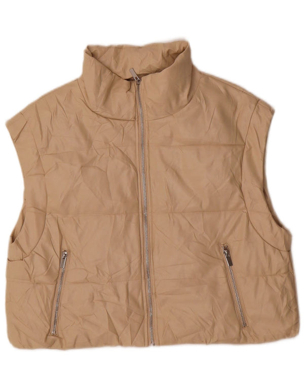 Zara Womens Crop imiteret læder polstret Gilet UK 14 Medium Beige Polyurethane