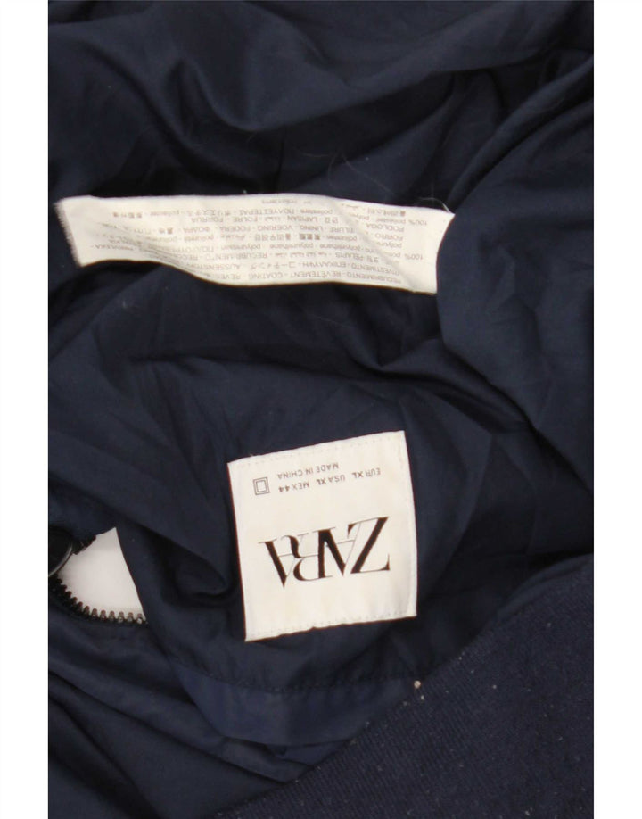 Zara Herre Bomber Jacket UK 42 XL Navy Blue Polyester