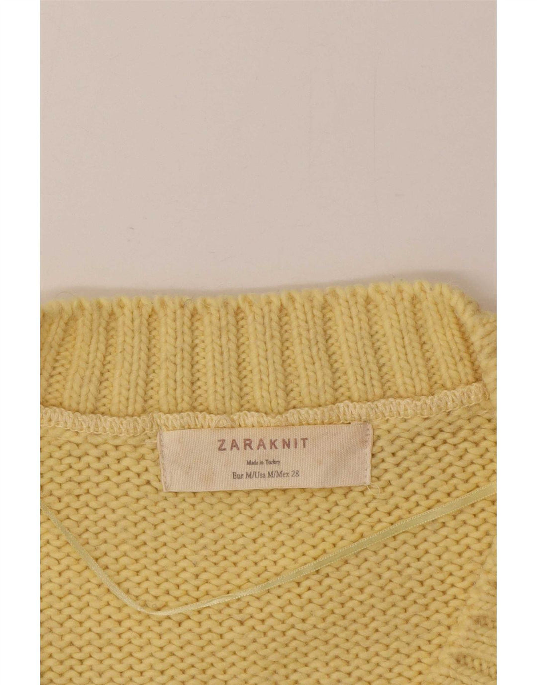 Zara Dame V-hals sweater UK 14 Medium Gul