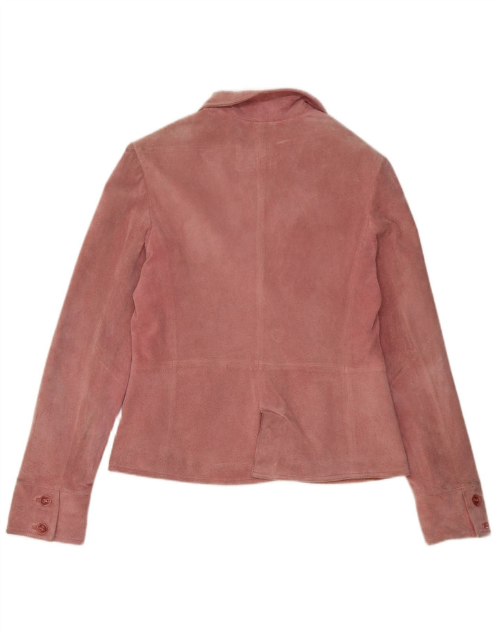 VINTAGE Dame 2-knaps ruskindsblazerjakke IT 46 Large Pink Læder