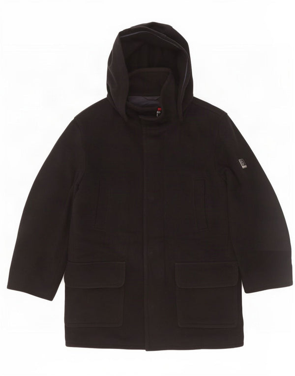 Navigare Mens Hooded Overcoat UK 38 Medium Navy Blue Wool