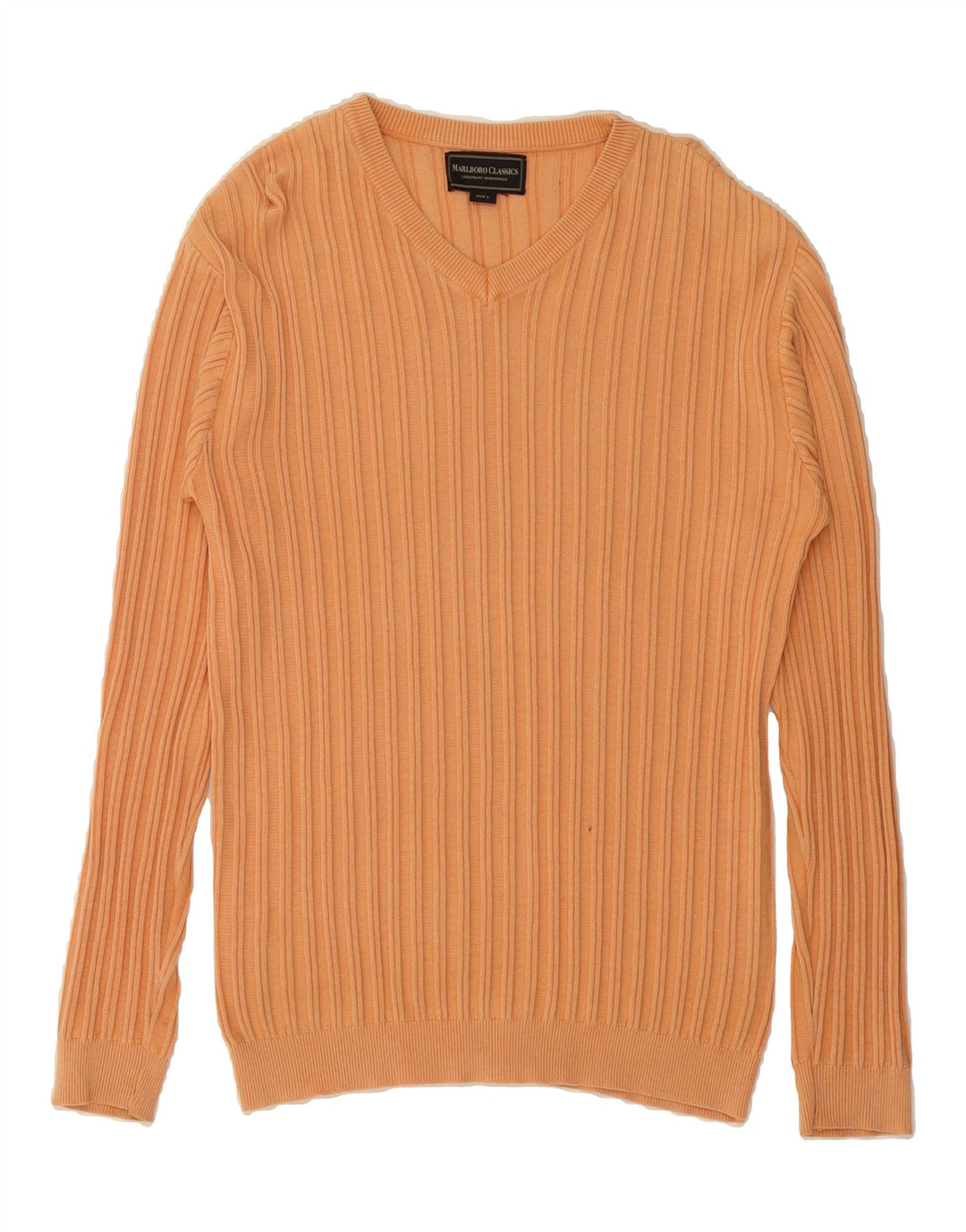 MARLBORO CLASSICS Mens V-Neck Jumper Sweater Large Orange Vintage Marlboro Classics and Second-Hand Marlboro Classics from Messina Hembry 