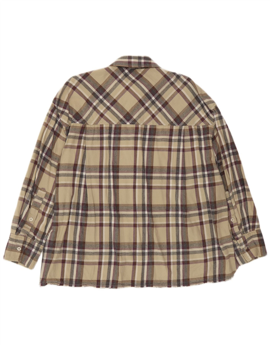 ZARA Dame Oversized Flanell Shirt UK 14 Medium Beige Plaid Bomuld