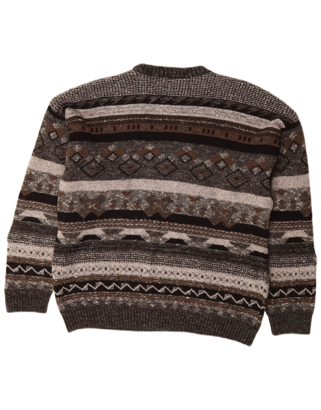 Vintage Herre Crew Neck Jumper Sweater IT 50 Medium Grå Geometrisk
