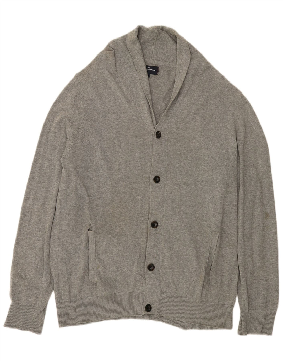 MARKS & SPENCER Herre Blue Harbor Cardigan Sweater Stor Grå Bomuld