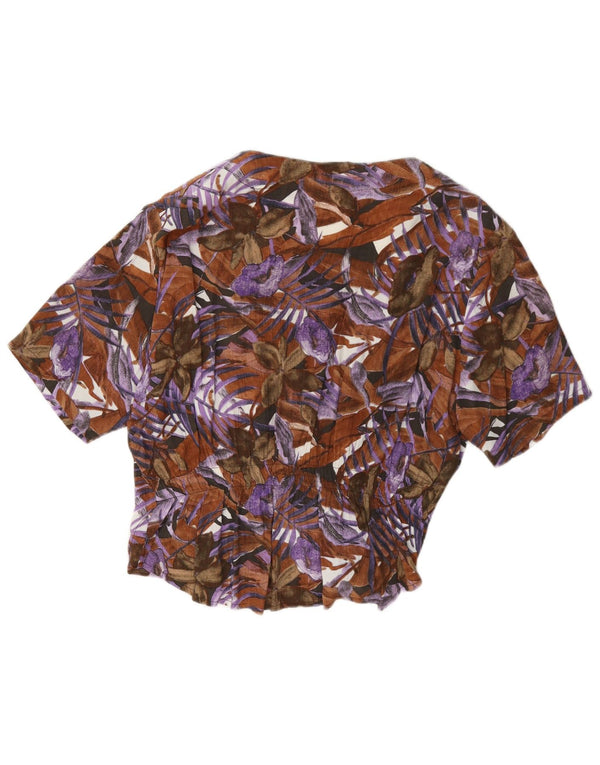 Vintage Kvinders Kortærmet Skjorte Bluse UK 14 Large Multicolored Floral