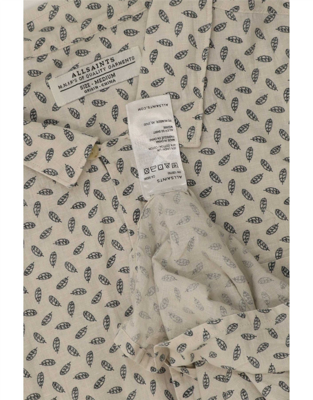 All Saints Kortærmet Herreskjorte Medium Off White Plettet