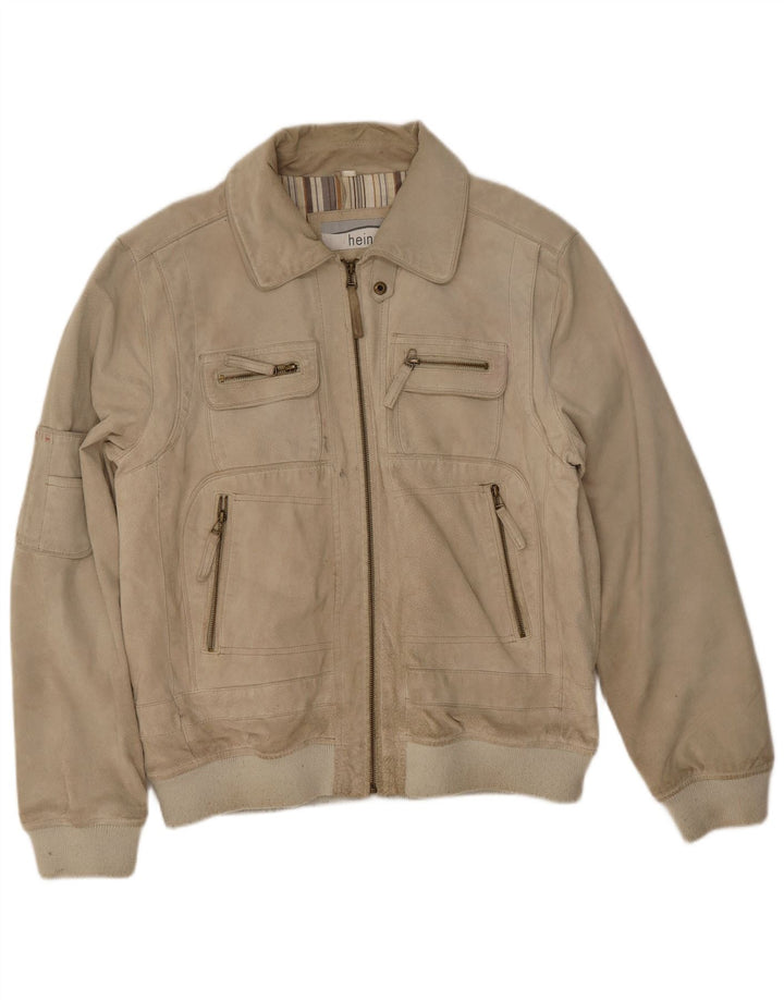 Heine Herre Ruskind Bomber Jacket UK 44 2XL Beige Læder
