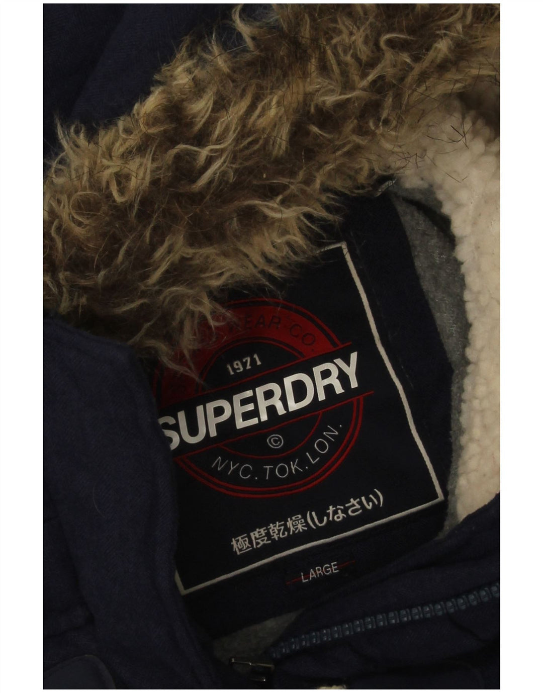 Superdry Polstret hættejakke til kvinder UK 16 Stor marineblå akryl