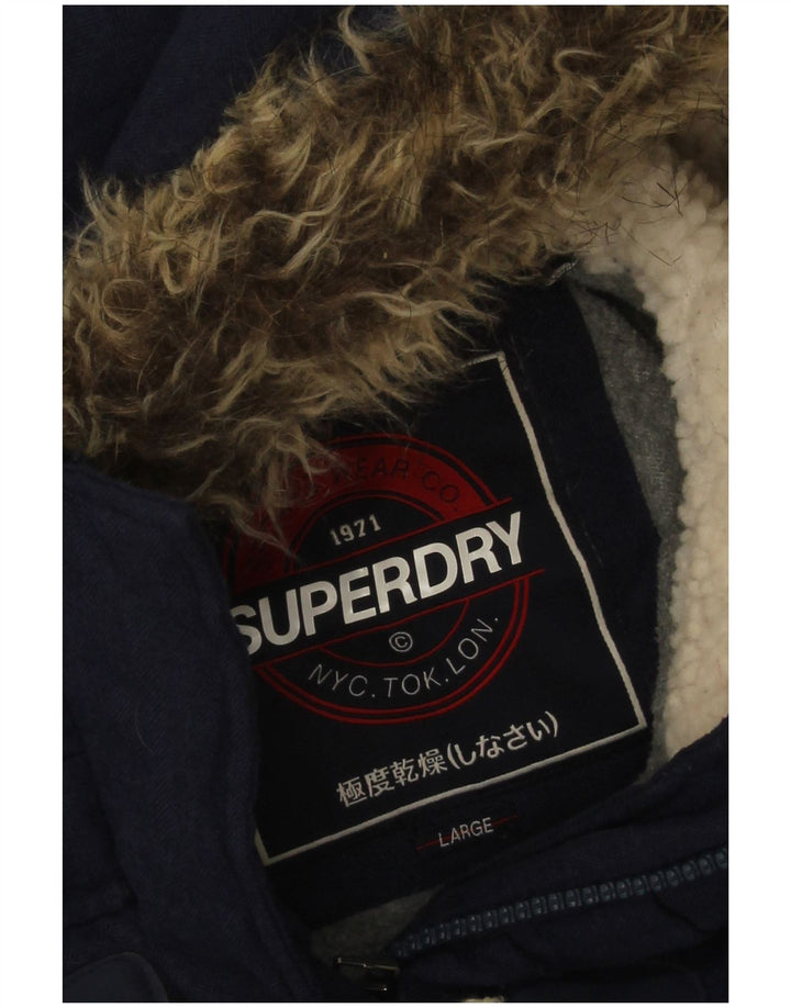 Superdry Polstret hættejakke til kvinder UK 16 Stor marineblå akryl