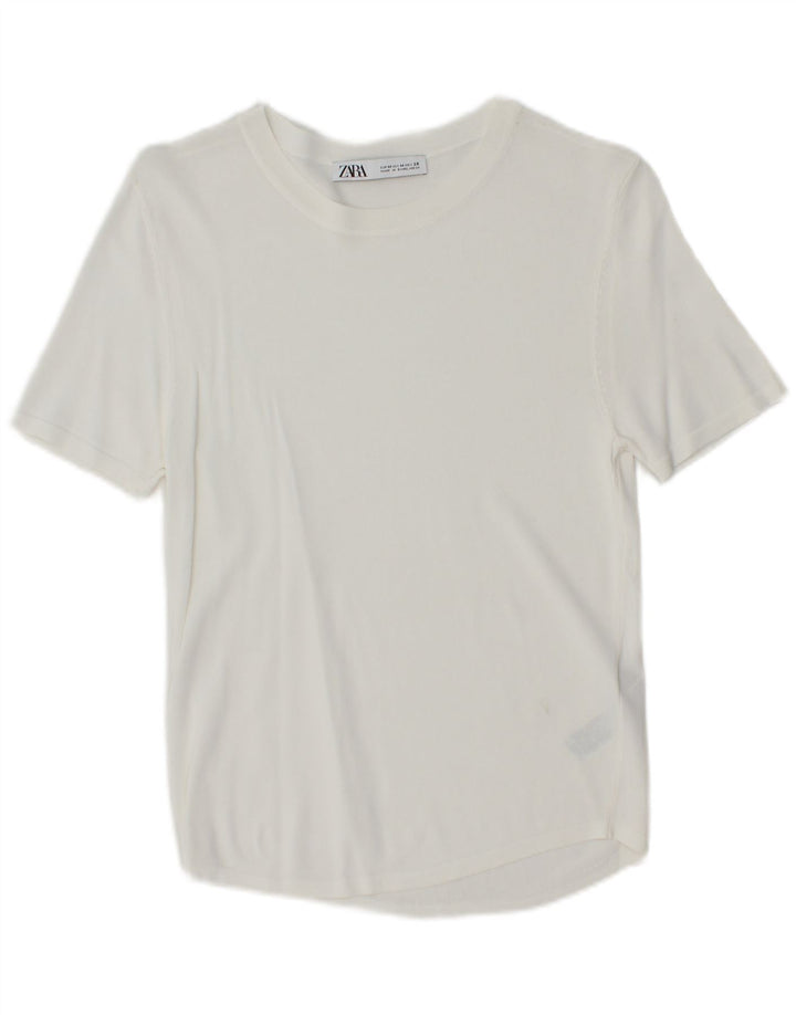 ZARA T-shirt top til kvinder UK 12 Medium White Viscose