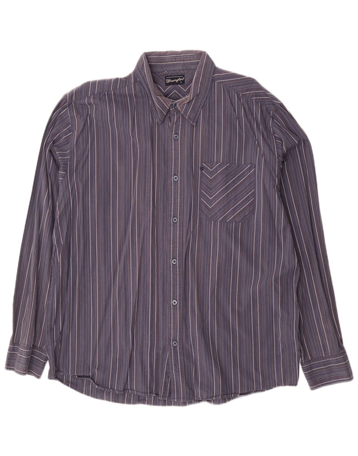 WRANGLER Mens Shirt XL Navy Blue Striped Cotton