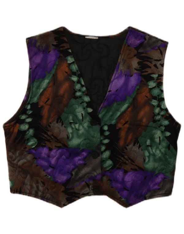 Vintage kvinders velour vest UK 14 Medium flerfarvet blomster akryl