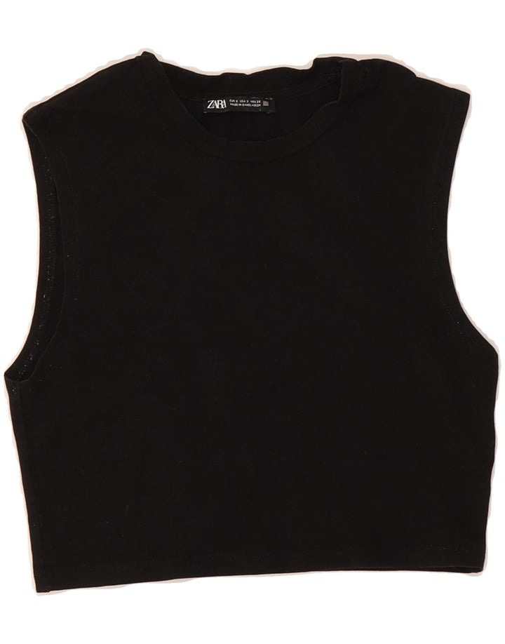 ZARA Womens Crop Vest Top UK 8 Small Black Cotton Vintage Zara and Second-Hand Zara from Messina Hembry 