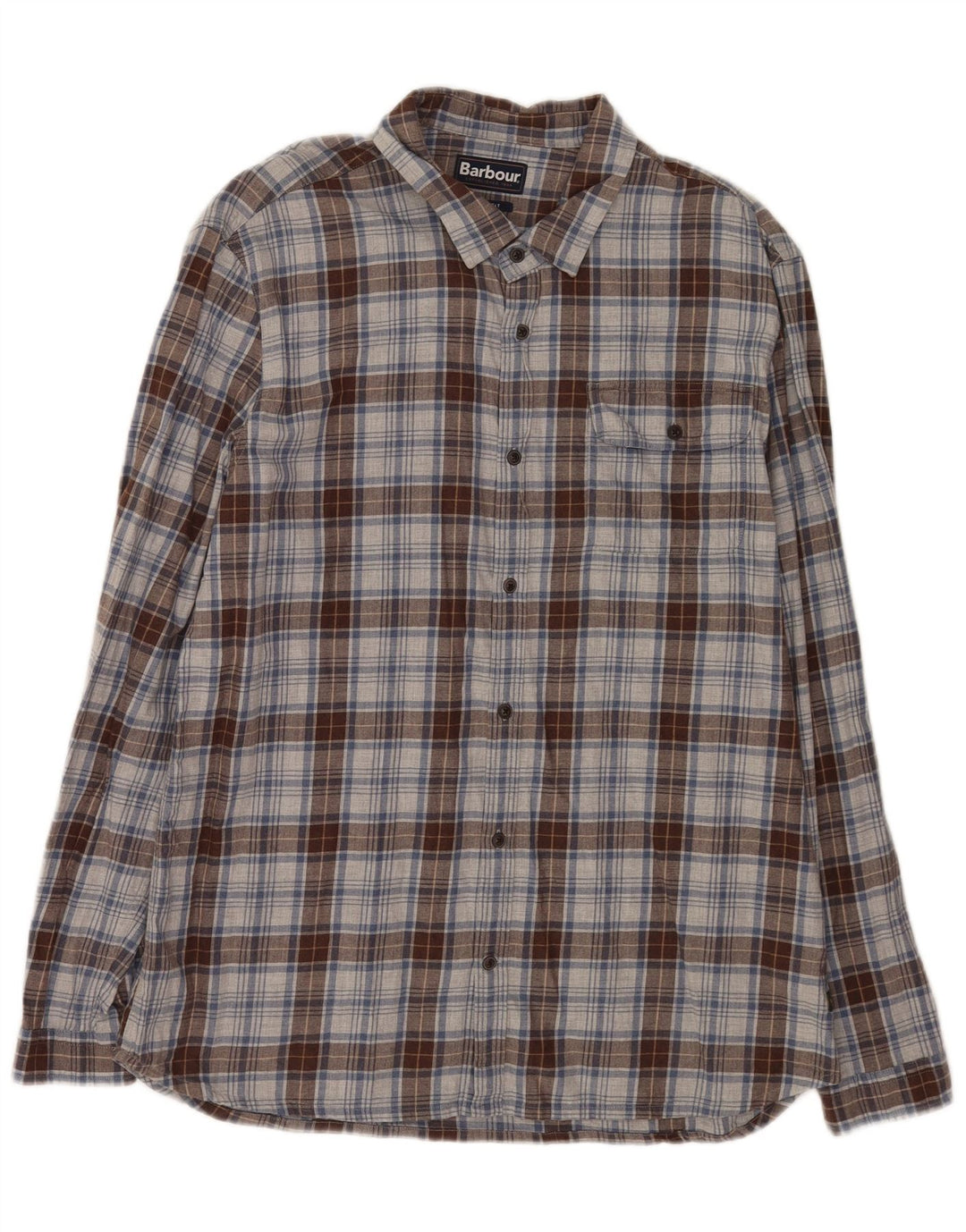Barbour herre skræddersyet pasform flannelskjorte XL grå ternet bomuld