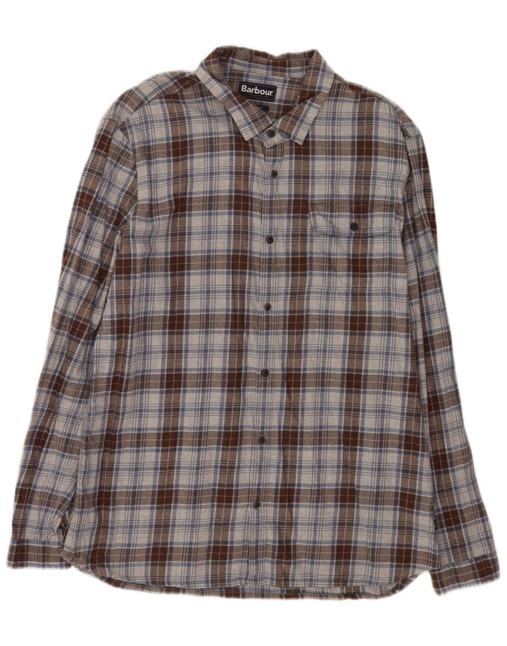 Barbour herre skræddersyet pasform flannelskjorte XL grå ternet bomuld
