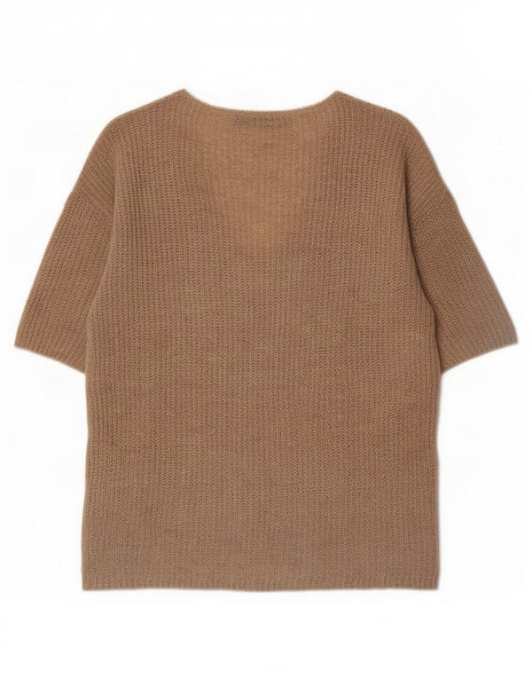 Zara Dame Oversized V-hals sweater UK 10 Small Beige Flecked