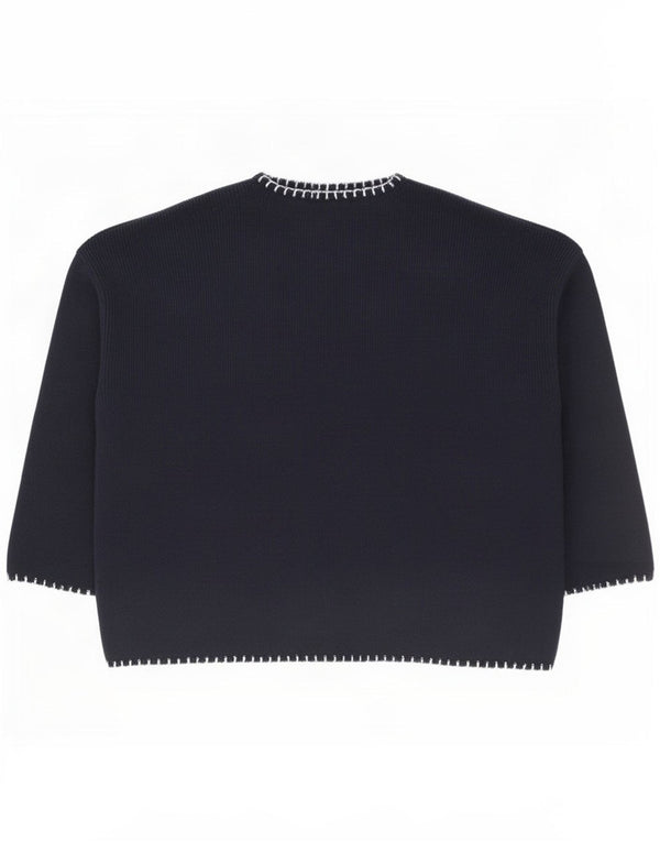 Zara Dame Oversized V-hals sweater UK 14 Medium Navy Blue Cotton