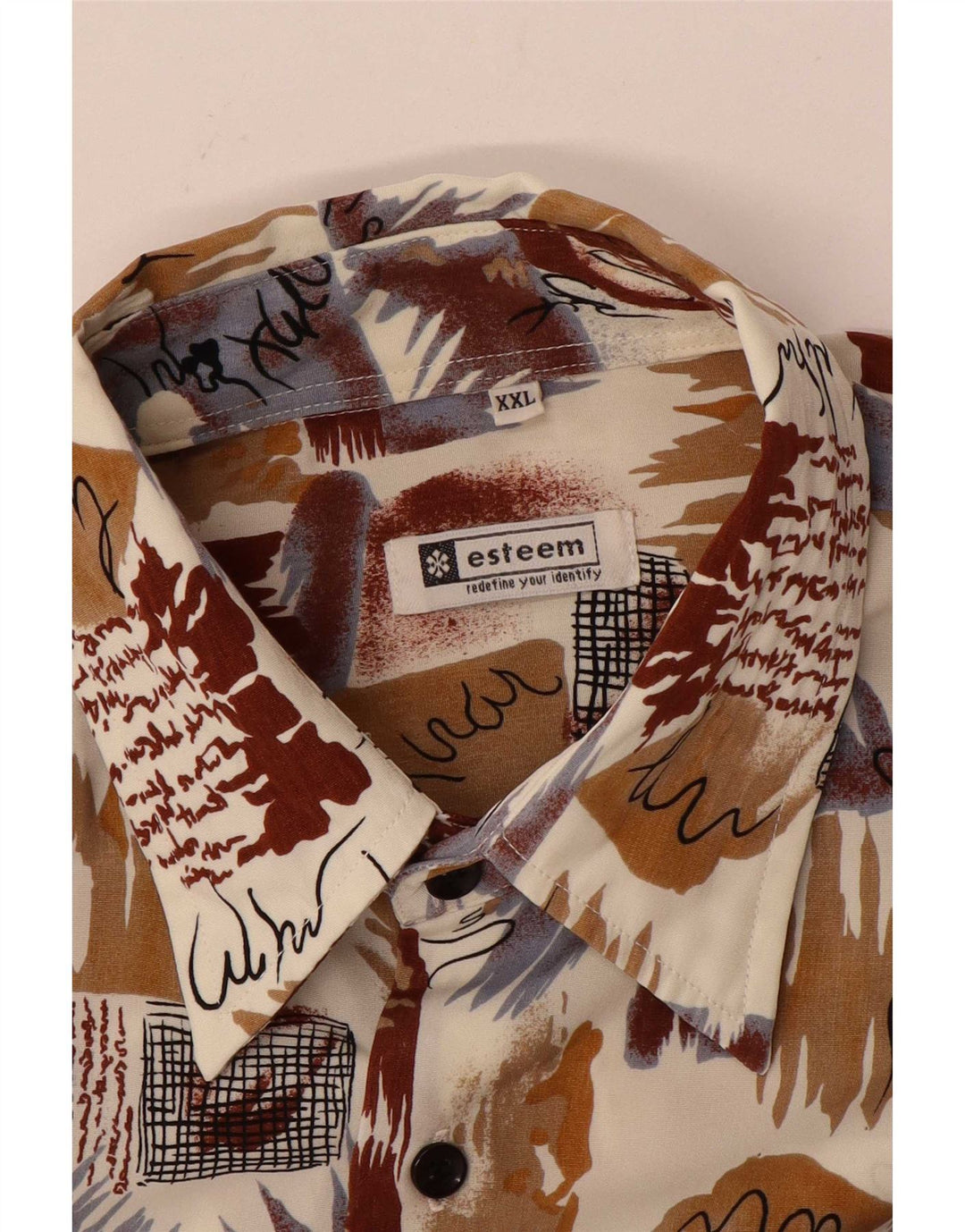 Vintage herre abstrakt mønster skjorte 2XL flerfarvet Colourblock