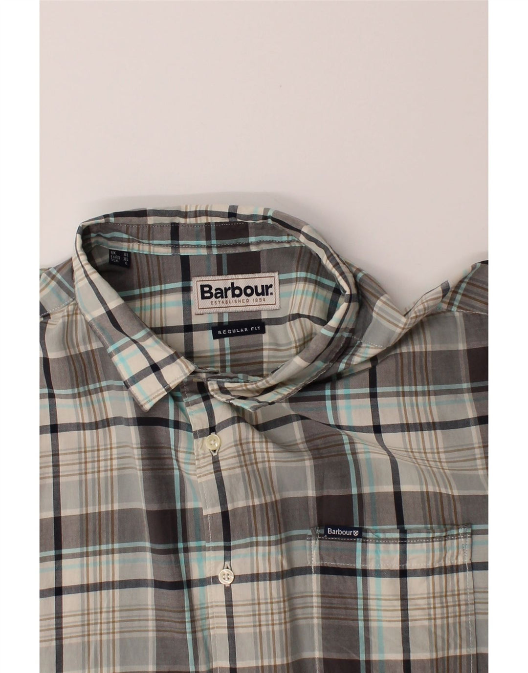 BARBOUR Mens Regular Fit Short Sleeve Shirt XL Grey Check Cotton Vintage Barbour and Second-Hand Barbour from Messina Hembry 