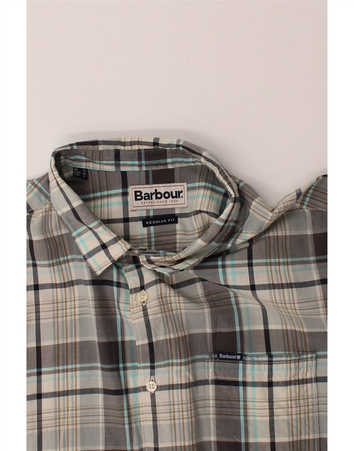 BARBOUR Mens Regular Fit Short Sleeve Shirt XL Grey Check Cotton Vintage Barbour and Second-Hand Barbour from Messina Hembry 